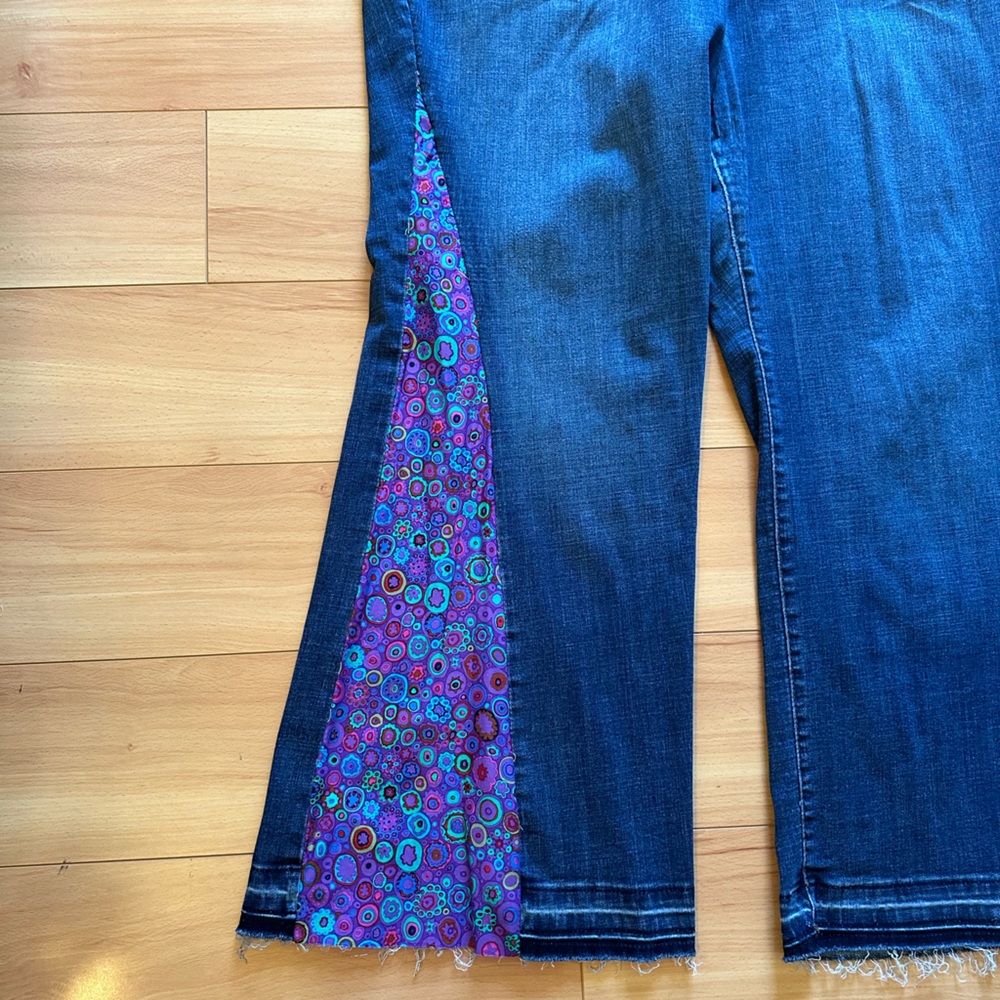 Hand Crafted Blue Purple Flare Jeans Lee modern series curvy bootcut 24W petite - Picture 4 of 15